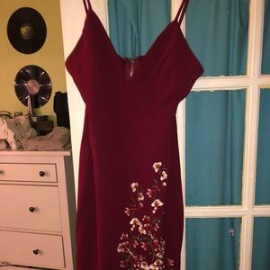 Forever 21 Midi Length Red Embroidered Dress